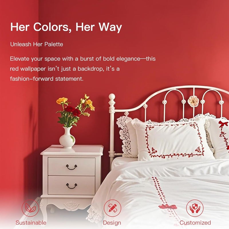 Ismoon 15.7"X118" Wall Paper Peel and Stick Modern Contact Paper Red Wallpaper for Cabinets and Drawers Matte Stick on Wallpaper Removable Self-Adhesive for Bathroom Countertops Vinyl - Image 2